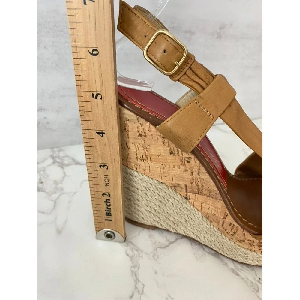 Paloma Barceló Sandals Espadrilles Sz 38/7.5 Tan Leather Wedge Platform Dressy